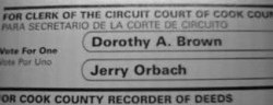 A section of the ballot with the name Jerry Orbach